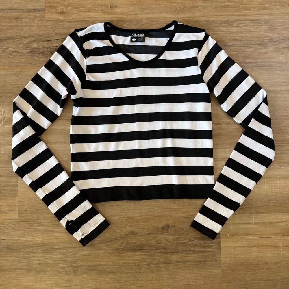 Killstar Black And White Striped Long Sleeve Top Size L/Xl Goth Edgy Occult Hex